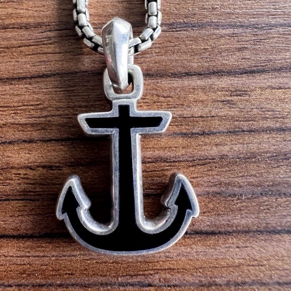 David Yurman Maritime Anchor Amulet Silver and Black Onyx With A Chain - Picture 1 of 5